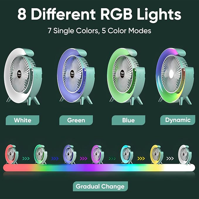Ventilador de mesa portátil blanco con luz RGB