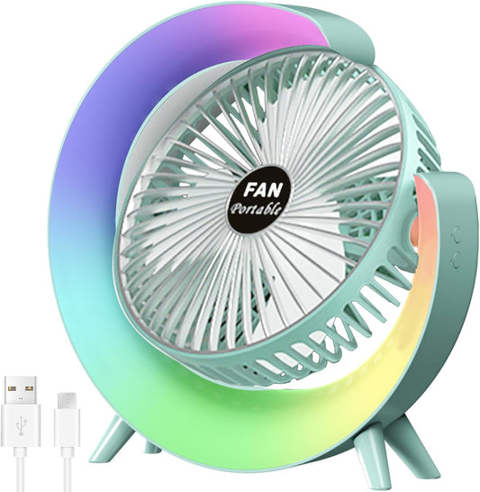 Ventilador de mesa portátil blanco con luz RGB